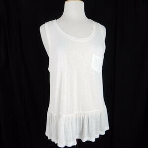 Lush Cream Peplum Pocketed Sheer Striped Tank